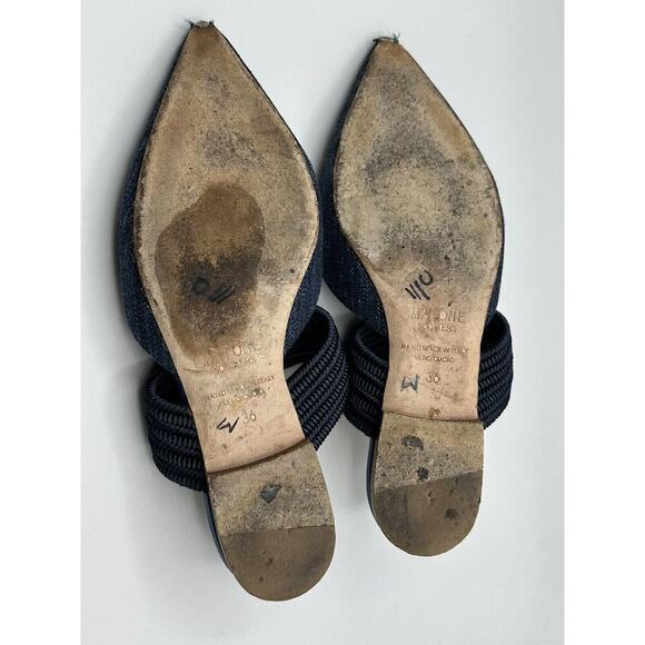 Malone Souliers Navy Blue Canvas Maisie Luwolt Pointed Toe Flat Mules 36 US 6 - Picture 9 of 10